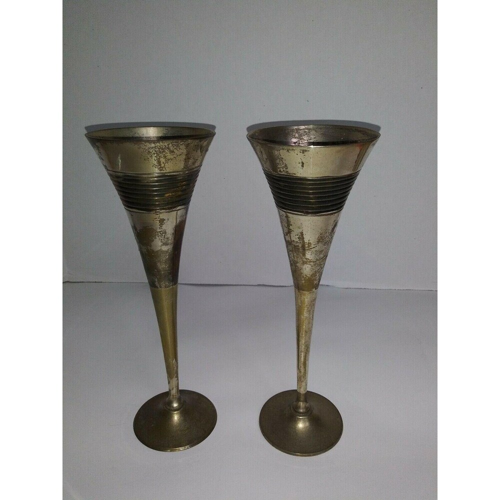 Vintage Landes 2 Tall Silver Plated and Brass Wine Cups Barware Made in India